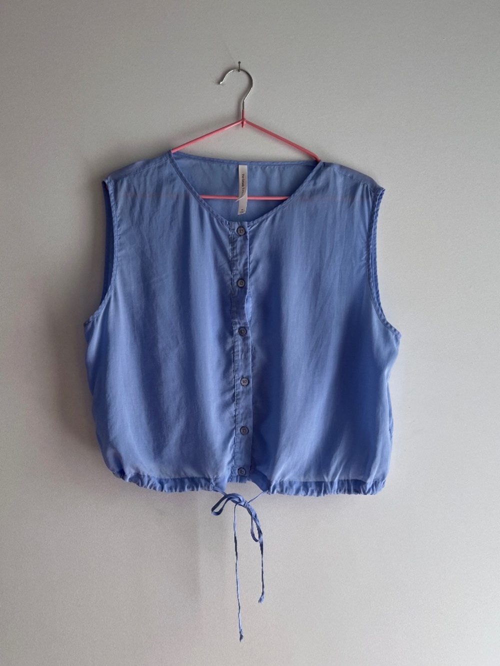 Babaton sheer button up top with tie waist in light blue - Aritzia Size M